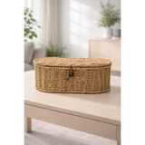 PremiumPort Rattan Oval Organizer Sepet, Çok Amaçlı Dekoratif Saklama Kutusu - Seçenek 1 - Ahşap - Ceviz