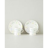 PremiumPort Renkli 4'lü Bone China Kahve Fincan Takımı, 2 Kişilik, 100 ml - Seçenek 1 - Açık Beyaz - Gri