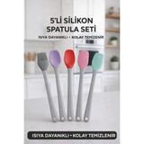 PremiumPort Renkli 5'li Silikon Spatula Seti, Mini Şefler Için Plastik Saplı Alternatif - Açık Beyaz - Gri - Seçenek 1
