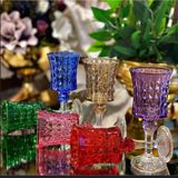 PremiumPort Renkli Kristal Ayaklı 6'lı Su ve Kahve Yanı Bardak Seti - Seçenek 1