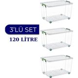 PremiumPort Şeffaf 120 Litre Tekerlekli Çok Amaçlı Saklama Kutusu Seti (3 Adet) - Seçenek 1 - Ahşap - Bej - Siyah