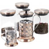 PremiumPort Şık 5 Parça French Press Seti, Kahve ve Çay Keyfi Için Ideal Seçim - Seçenek 1 - Ahşap - Bej