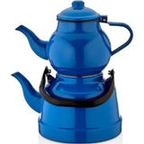 PremiumPort Şık Orta Boy Emaye Çaydanlık Takımı 1,1/2,5 Lt, Dayanıklı ve Kullanışlı - Ahşap - Ceviz - Seçenek 1