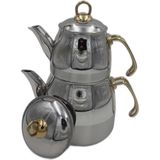 PremiumPort Şık Orta Boy Metal Çaydanlık, Gold Kulp, Dayanıklı ve Elegant Tasarım - Ahşap - Seçenek 1