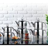 PremiumPort Şık ve Dayanıklı 4 Parça Metal Çaydanlık Takımı, Orta Boy, Inox Tasarım - Altın - Gümüş - Bakır - Seçenek 1
