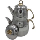 PremiumPort Sultana Orta Boy Metal Kulp Çaydanlık, Şık ve Dayanıklı Tasarım - Açık Beyaz - Gri - Seçenek 1