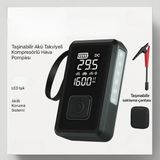 PremiumPort Taşınabilir Dijital Hava Kompresörü ve Akü Takviye Cihazı, LED Işıklı, 4'ü 1 Arada - Seçenek 1