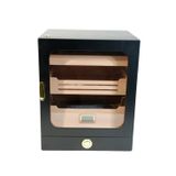 PremiumQuality Las Condes Aksesuar Çekmeceli İçi Ledli Siyah Sedir Humidor Puro Kutusu
