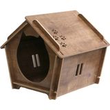 Premiumtech Ahşap Kedi Yuvası Pati Desenli Dayanıklı Ev Dekoru Lacivert Kedi ve Köpek Yatağı - Ev Yatak / Lacivert / Standart