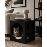 Premiumtech Doğal Ahşap Kedi Evi ve Yatak Seti, Rahat ve Şık Tasarım, Siyah, Tr