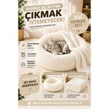Premiumtech Yumuşak Peluş Donut Kedi Köpek Yatağı 2’li Set, Battaniyeli, Beyaz, Rahat ve Sıcak Uyku, 50 cm - Simit Yatak / Beyaz / 95 cm / 50 cm