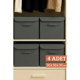 Prendi Home 4’lü Antrasit Kapaklı Kumaş Dolap Içi Düzenleyici Kutu - 30X30X30 cm Katlanabilir Saklama Kutusu