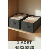 Prendi Home Antrasit 2'li Tela Dolap Içi Düzenleyici Kutu Organizer 45X25X20 cm Kazak Havlu Saklama Hurcu