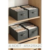 Prendi Home Antrasit 4'lü Tela Dolap Içi Düzenleyici Kutu Organizer 45X25X20 cm Kazak Havlu Saklama Hurcu