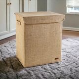 Prendi Home Jüt Kapaklı Dikdörtgen Katlanır Kirli Çamaşır Çocuk Odası Oyuncak Saklama Kutusu Sepet 40X50X30 - Kahverengi