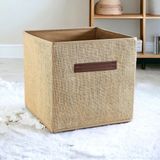 Prendi Home Jüt Kumaş Deri Sap Detaylı Kare Kapaksız Dolap Içi Masa Üzeri Oyuncak Düzenleyici Organizer Katlanır Saklama Kutusu 30X30X3 cm