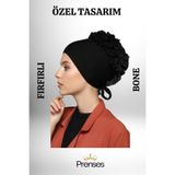 PRENSES Fırfırlı Bone Siyah - Özel Tasarım- Yeni Model Tesettür Giyim - Kadın Tesettür Bone