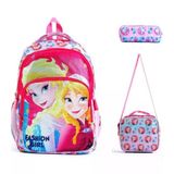 Prenses Frozen 3 Lü Set Okul Çantası İlk Okul Beslenmeli Kalemlikli Kız Karakterli