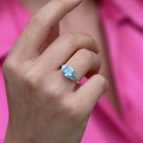 Prenses Kesim Aquamarine Tasli Gumus Yuzuk