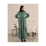 Prenses Kol Tesettür ELbise Namaz Elbisesi Anne Elbisesi Pon Pon Desenli Tesettür Elbise Su Yeşili 42-44