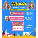 Prenses Temalı Okul Kreş Kişiye Özel Isim Etiket Seti - Model 307