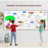 Prenses ve Unıcorn Temalı Dev Boyama Kağıdı 2,5 Metre Rulo Boyama Kağıdı Çocuk Anaokulu ve Kreşler İçin Aktivite Eğitici Boyama - 62x250