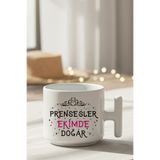 Prensesler Ekimde Doğar Baskılı Doğum Günü Özel Gün Hediyelik T Kulplu Beyaz/Pembe Latte Fincanı, QB1L5993-10EKİM