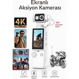Prepare Vlog Kamera 4K Ultra Hd Mini Aksiyon Kamerası 2.0 Inç Ekranlı Mikrofon Destekli Oto Fokus Özellikli 180° Döner Başlıklı - Beyaz