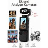 Prepare Vlog Kamera 4K Ultra Hd Mini Aksiyon Kamerası 2.0 Inç Ekranlı Mikrofon Destekli Oto Fokus Özellikli 180° Döner Başlıklı - Siyah