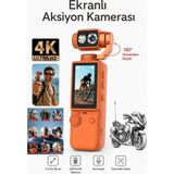 Prepare Vlog Kamera 4K Ultra Hd Mini Aksiyon Kamerası 2.0 Inç Ekranlı Mikrofon Destekli Oto Fokus Özellikli 180° Döner Başlıklı - Turuncu