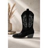 Preshley Kadın Clind Siyah Süet Nakişlii Western Kovboy Bot & Çizme