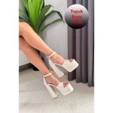 Preshley Kadın Elina Beyaz Tek Bantlı 15 cm Platform Topuklu Ayakkabı
