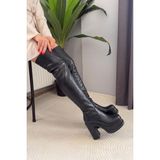 Preshley Kadın Lavin Siyah Diz Üstü 12 cm Platform Topuklu Çizme