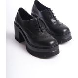 Preshley Kadın Loafer Siyah Cilt Suni Deri Kalın Taban 8 Cm Topuklu Ayakkabı