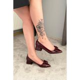 Preshley Kadın Mila Bordo Kroko Fiyonklu 3,5 cm Blok Topuklu Stiletto / Ayakkabı