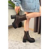 Preshley Kadın Pita Kahverengi ( 8 cm ) Platfom Topuklu Fermuarlı Bot