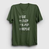 Presmono Eat Sleep Repeat K-Pop Haki Unisex T-Shirt