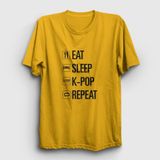 Presmono Eat Sleep Repeat K-Pop Kırmızı Unisex T-Shirt