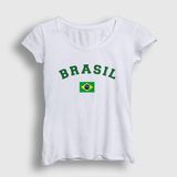 Presmono Kadın Beyaz Brasil Brazil Brezilya Bayrağı T-Shirt
