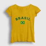Presmono Kadın Sarı Brasil Brazil Brezilya Bayrağı T-Shirt