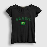 Presmono Kadın Siyah Brasil Brazil Brezilya Bayrağı T-Shirt - XS