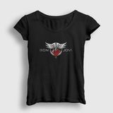 Presmono Siyah Heart Bon Jovi Kadın T-Shirt