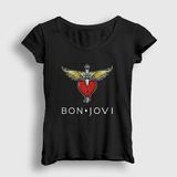 Presmono Siyah Logo Bon Jovi Kadın T-Shirt