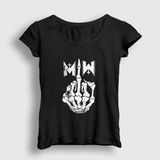 Presmono Siyah The Finger Motionless In White Kadın T-Shirt