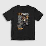 Presmono Unisex Çocuk Eren Fan Anime Attack On Titan Siyah T-Shirt