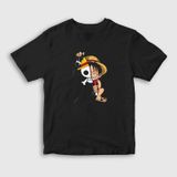 Presmono Unisex Çocuk Flag Anime One Piece Siyah T-Shirt