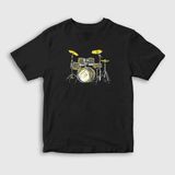 Presmono Unisex Çocuk Siyah Music Drums Bateri T-Shirt - 11 - 12 Yaş