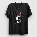 Presmono Unisex Siyah Ho Ho Ho Noel Baba Santa Claus Yılbaşı T-Shirt