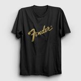 Presmono Unisex Siyah Logo Fender Gitar Gitarist T-Shirt