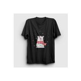 Presmono Unisex Siyah Polar Bear Kutup Ayısı Yılbaşı T-Shirt